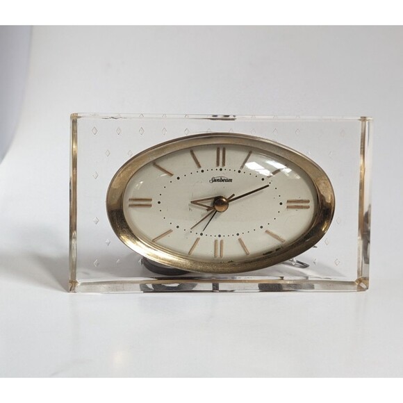 Vintage Sunbeam Lucite Bedside Clock Model B008 Hollywood Regency Glam Gold - Picture 15 of 16